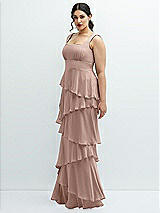 Side View Thumbnail - Neu Nude Asymmetrical Tiered Ruffle Chiffon Maxi Dress with Square Neckline