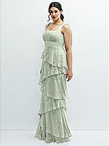 Side View Thumbnail - Vintage Primrose Sage Asymmetrical Tiered Ruffle Chiffon Maxi Dress with Square Neckline