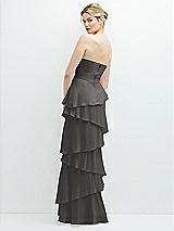 Rear View Thumbnail - Caviar Gray Strapless Asymmetrical Tiered Ruffle Chiffon Maxi Dress