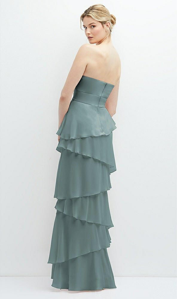 Back View - Icelandic Strapless Asymmetrical Tiered Ruffle Chiffon Maxi Dress