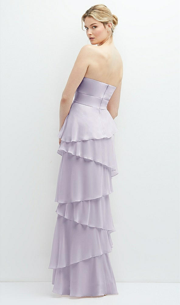 Back View - Moondance Strapless Asymmetrical Tiered Ruffle Chiffon Maxi Dress