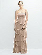 Front View Thumbnail - Topaz Strapless Asymmetrical Tiered Ruffle Chiffon Maxi Dress