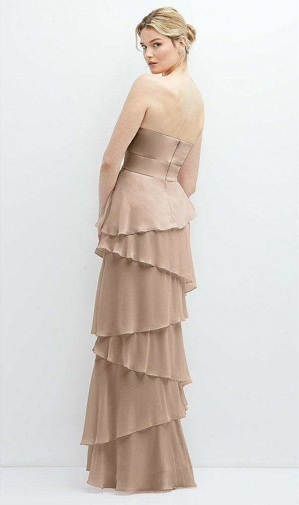 Back View - Topaz Strapless Asymmetrical Tiered Ruffle Chiffon Maxi Dress