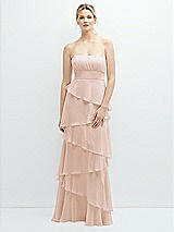 Front View Thumbnail - Cameo Strapless Asymmetrical Tiered Ruffle Chiffon Maxi Dress