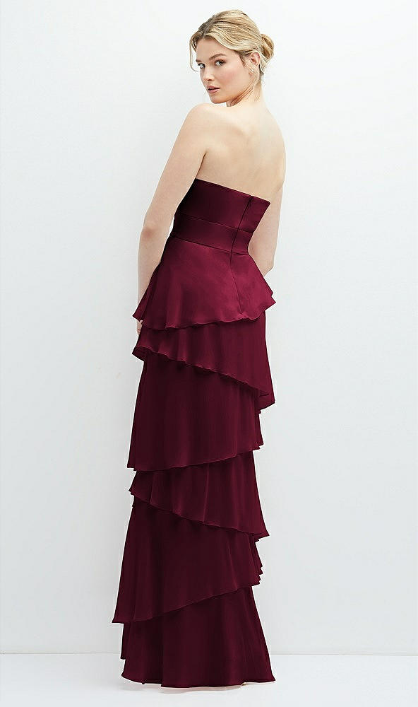 Back View - Cabernet Strapless Asymmetrical Tiered Ruffle Chiffon Maxi Dress