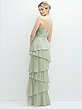 Rear View Thumbnail - Celadon Strapless Asymmetrical Tiered Ruffle Chiffon Maxi Dress