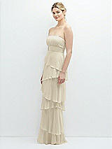 Side View Thumbnail - Champagne Strapless Asymmetrical Tiered Ruffle Chiffon Maxi Dress