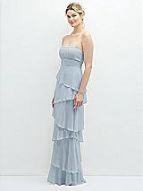 Side View Thumbnail - Mist Strapless Asymmetrical Tiered Ruffle Chiffon Maxi Dress