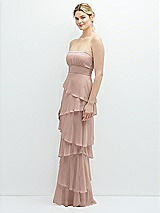 Side View Thumbnail - Neu Nude Strapless Asymmetrical Tiered Ruffle Chiffon Maxi Dress