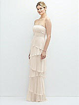 Side View Thumbnail - Oat Strapless Asymmetrical Tiered Ruffle Chiffon Maxi Dress