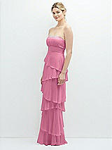 Side View Thumbnail - Orchid Pink Strapless Asymmetrical Tiered Ruffle Chiffon Maxi Dress