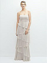 Front View Thumbnail - Oyster Strapless Asymmetrical Tiered Ruffle Chiffon Maxi Dress