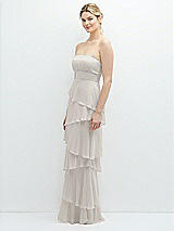 Side View Thumbnail - Oyster Strapless Asymmetrical Tiered Ruffle Chiffon Maxi Dress