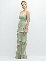 Side View Thumbnail - Sage Strapless Asymmetrical Tiered Ruffle Chiffon Maxi Dress