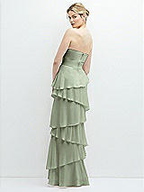 Rear View Thumbnail - Sage Strapless Asymmetrical Tiered Ruffle Chiffon Maxi Dress