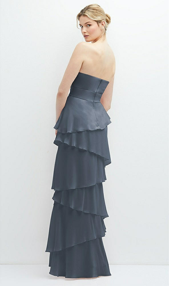 Back View - Silverstone Strapless Asymmetrical Tiered Ruffle Chiffon Maxi Dress