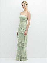 Side View Thumbnail - Vintage Primrose Sage Strapless Asymmetrical Tiered Ruffle Chiffon Maxi Dress