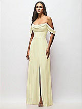 Alt View 4 Thumbnail - Butter Yellow Chiffon Corset Maxi Dress with Removable Off-the-Shoulder Swags