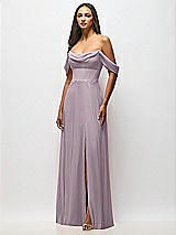 Alt View 4 Thumbnail - Lilac Dusk Chiffon Corset Maxi Dress with Removable Off-the-Shoulder Swags