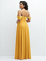 Rear View Thumbnail - NYC Yellow Chiffon Corset Maxi Dress with Removable Off-the-Shoulder Swags