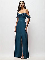 Alt View 4 Thumbnail - Atlantic Blue Chiffon Corset Maxi Dress with Removable Off-the-Shoulder Swags