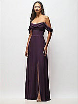 Alt View 4 Thumbnail - Aubergine Chiffon Corset Maxi Dress with Removable Off-the-Shoulder Swags