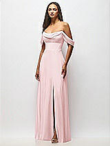 Alt View 4 Thumbnail - Ballet Pink Chiffon Corset Maxi Dress with Removable Off-the-Shoulder Swags
