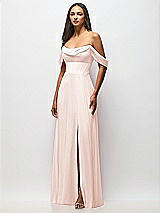 Alt View 4 Thumbnail - Blush Chiffon Corset Maxi Dress with Removable Off-the-Shoulder Swags