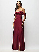 Alt View 4 Thumbnail - Burgundy Chiffon Corset Maxi Dress with Removable Off-the-Shoulder Swags