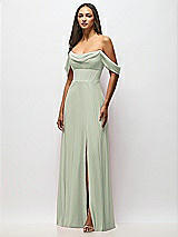 Alt View 4 Thumbnail - Celadon Chiffon Corset Maxi Dress with Removable Off-the-Shoulder Swags