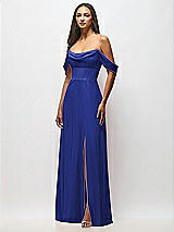 Alt View 4 Thumbnail - Cobalt Blue Chiffon Corset Maxi Dress with Removable Off-the-Shoulder Swags