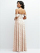 Rear View Thumbnail - Coquette Floral Print Chiffon Corset Maxi Dress with Removable Off-the-Shoulder Swags