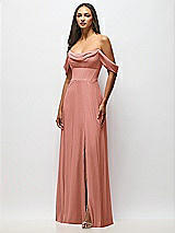 Alt View 4 Thumbnail - Desert Rose Chiffon Corset Maxi Dress with Removable Off-the-Shoulder Swags