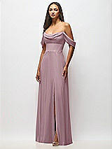 Alt View 4 Thumbnail - Dusty Rose Chiffon Corset Maxi Dress with Removable Off-the-Shoulder Swags