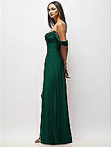 Alt View 5 Thumbnail - Hunter Green Chiffon Corset Maxi Dress with Removable Off-the-Shoulder Swags