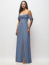 Alt View 4 Thumbnail - Larkspur Blue Chiffon Corset Maxi Dress with Removable Off-the-Shoulder Swags