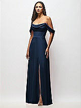Alt View 4 Thumbnail - Midnight Navy Chiffon Corset Maxi Dress with Removable Off-the-Shoulder Swags