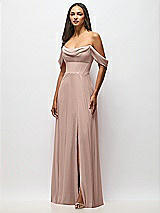 Alt View 4 Thumbnail - Neu Nude Chiffon Corset Maxi Dress with Removable Off-the-Shoulder Swags