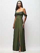 Alt View 4 Thumbnail - Olive Green Chiffon Corset Maxi Dress with Removable Off-the-Shoulder Swags