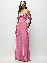 Alt View 4 Thumbnail - Orchid Pink Chiffon Corset Maxi Dress with Removable Off-the-Shoulder Swags