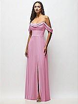 Alt View 4 Thumbnail - Powder Pink Chiffon Corset Maxi Dress with Removable Off-the-Shoulder Swags