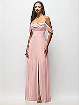 Alt View 4 Thumbnail - Rose Chiffon Corset Maxi Dress with Removable Off-the-Shoulder Swags