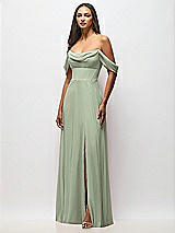 Alt View 4 Thumbnail - Sage Chiffon Corset Maxi Dress with Removable Off-the-Shoulder Swags
