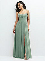 Alt View 1 Thumbnail - Seagrass Chiffon Corset Maxi Dress with Removable Off-the-Shoulder Swags