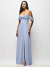 Alt View 4 Thumbnail - Sky Blue Chiffon Corset Maxi Dress with Removable Off-the-Shoulder Swags