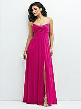 Alt View 1 Thumbnail - Think Pink Chiffon Corset Maxi Dress with Removable Off-the-Shoulder Swags