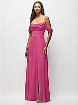 Alt View 4 Thumbnail - Tea Rose Chiffon Corset Maxi Dress with Removable Off-the-Shoulder Swags