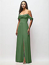 Alt View 4 Thumbnail - Vineyard Green Chiffon Corset Maxi Dress with Removable Off-the-Shoulder Swags