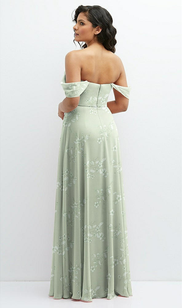 Back View - Vintage Primrose Sage Chiffon Corset Maxi Dress with Removable Off-the-Shoulder Swags