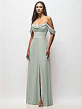 Alt View 4 Thumbnail - Willow Green Chiffon Corset Maxi Dress with Removable Off-the-Shoulder Swags